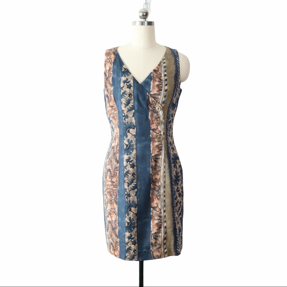 vintage 90s batik linen mini sheath dress 4